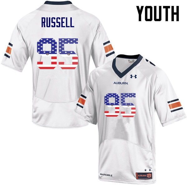 Auburn Tigers Youth Dontavius Russell #95 White Under Armour Stitched College USA Flag Fashion NCAA Authentic Football Jersey LLK3274UE